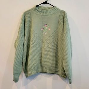Sage Embroidered Floral Cottagecore Grandma Sweater